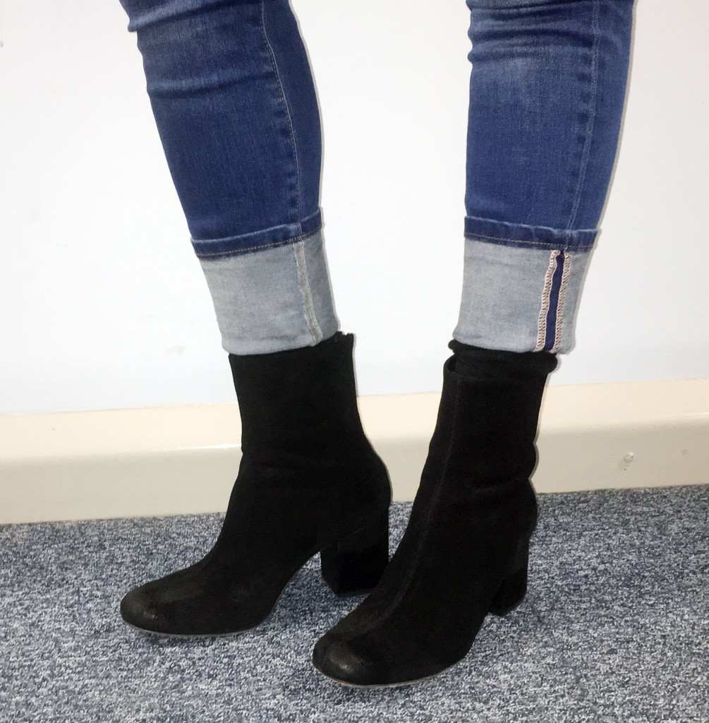 Sock boots with skinny jeans